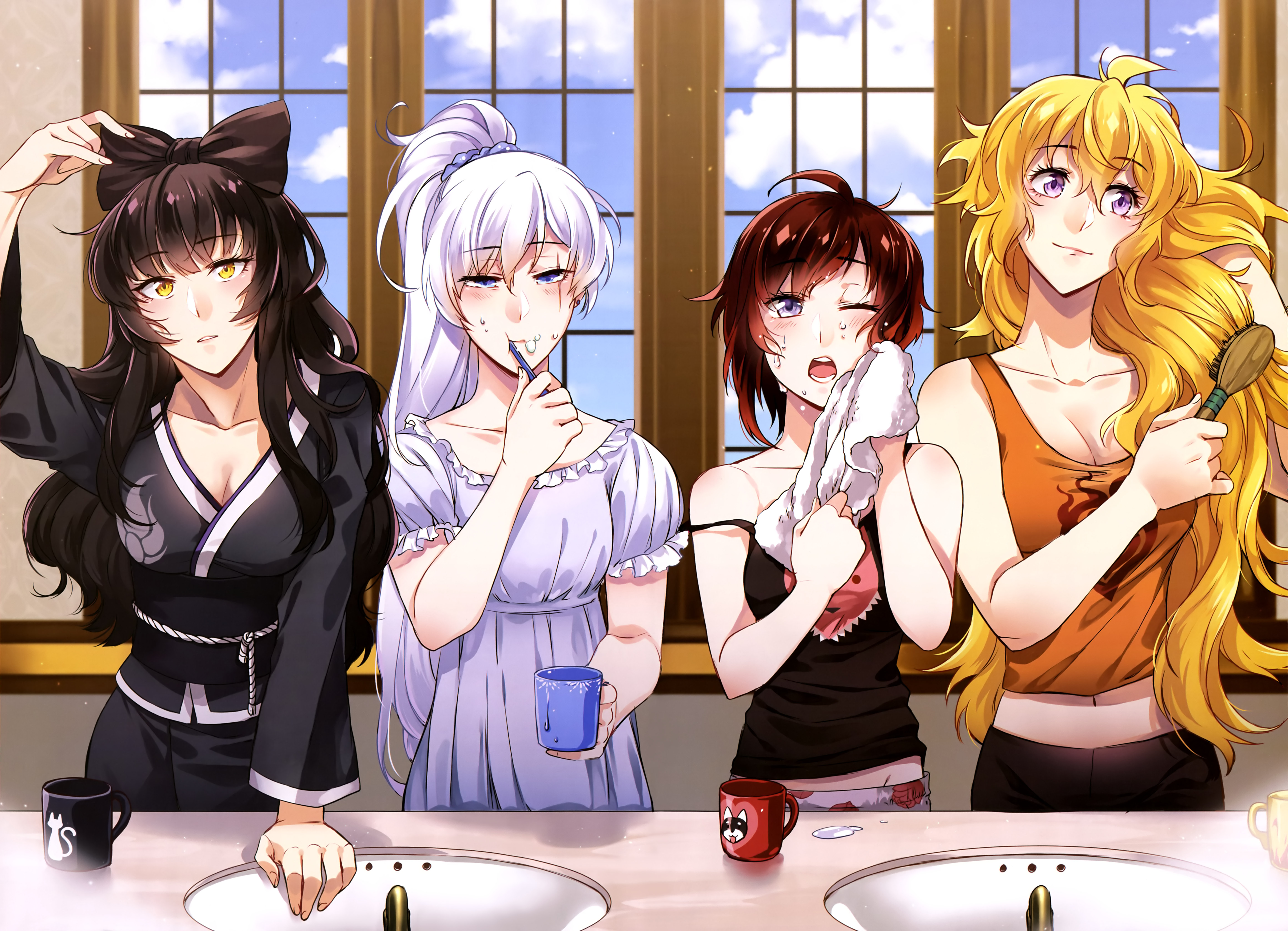 Rwby Blake Belladonna Ruby Rose Weiss Schnee Yang Xiao Long Cleavage Wet Yande Re